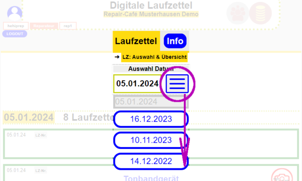 Auswahlmenü Datum