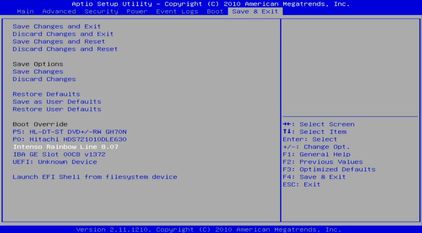 Ansicht nach Taste F2 mit Liste "Boot Overwrite"