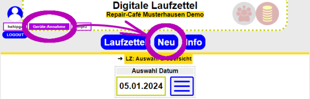 GA mit zusätzlichem Menüpunkt für neue Laufzettel