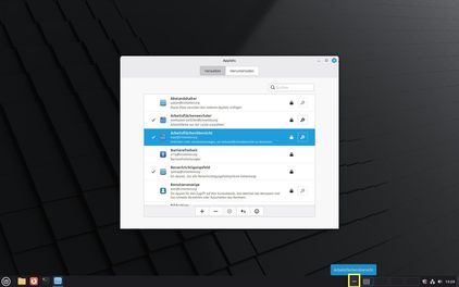Ansicht Icon Arbeitsflächenübersicht in der Leiste gelb markiert