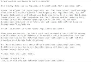 Text Schreibunterlage
