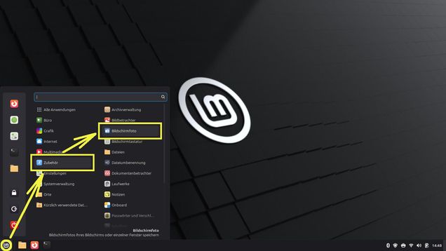 Linux Mint: Übers Menü Software Bildschirmfoto aufrufen