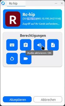 Rustdesk Berechtigungs-Fenster Button-3 gehovert
