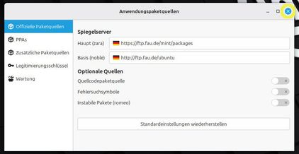 Ansicht Fenster Anwendungspaketquellen