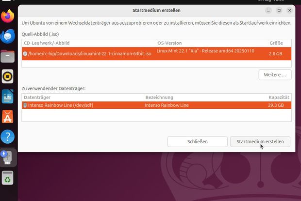Ansicht Fenster Startmedienersteller in Ubuntu