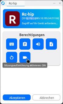 Rustdesk Berechtigungs-Fenster Button-6 gehovert