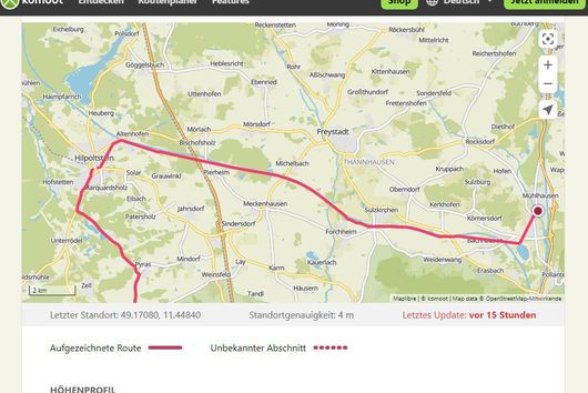 Screenshot Route vom 12. April nach Mühlhausen