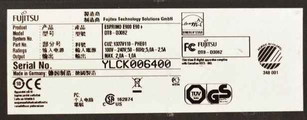 Typenschild Esprimo E900 E90+
