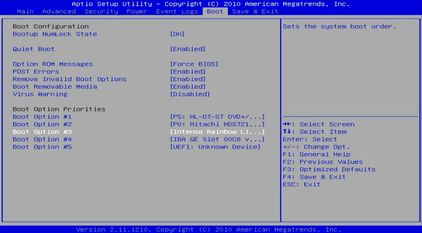Ansicht nach Taste F2 im BIOS im Reiter BOOT