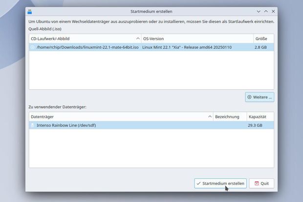 Ansicht Bildschirm Fenster: Startmedium erstellen