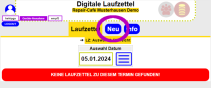 Laufzettel neu: Menübutton