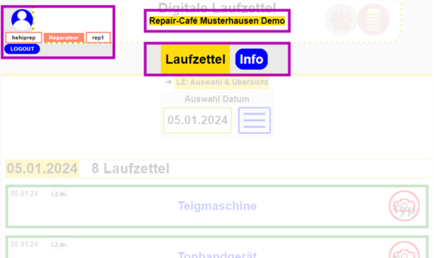 RC-Name / Infoleiste / Hauptmenü