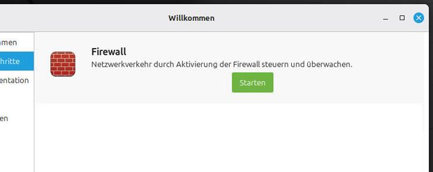 Ansicht Ausschnitt Willkommensbildschirm: Firewall