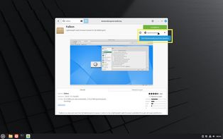 Ansicht Anwendungsverwaltung Software Falkon, Dropdown mit Maus gehovert und gelb markiert