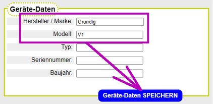 Datenfelder Hersteller und Modell ausfüllen