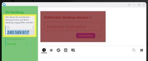 Ansicht Rustdesk-Client: Eigene Rustdesk-ID gelb umrandet