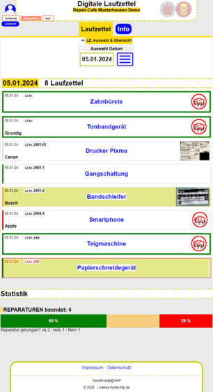 Ansicht Tagesliste