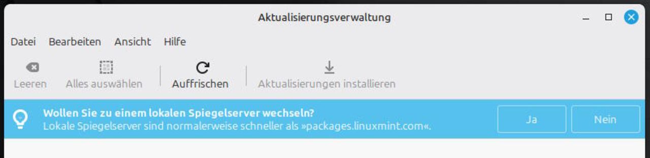 Ansicht Meldung: Zu Spiegelserver wechseln?